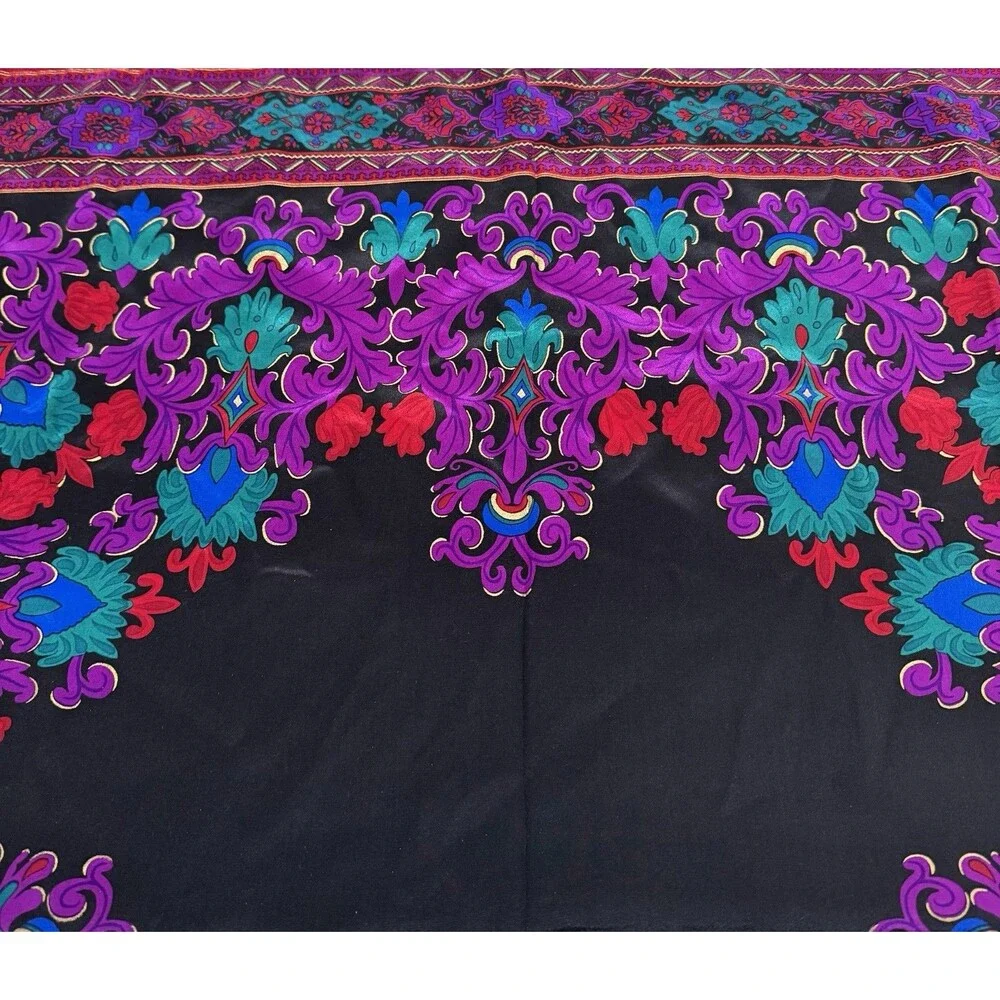 Vintage Liz Claiborne 100% Silk Scarf Japan 70272 Black Red Purple Green Blue